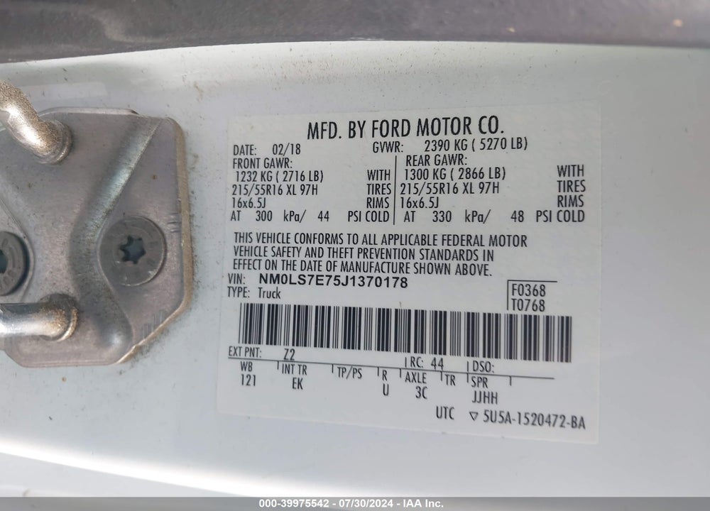 2018 FORD TRANSIT CONNECT VIN: NM0LS7E75J1370178