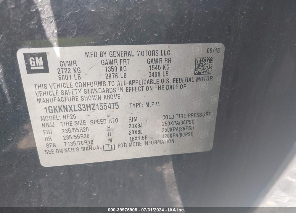 2017 GMC ACADIA DENALI VIN: 1GKKNXLS3HZ155475