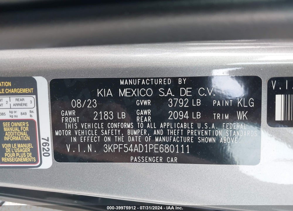 2023 KIA FORTE GT LINE VIN: 3KPF54AD1PE680111