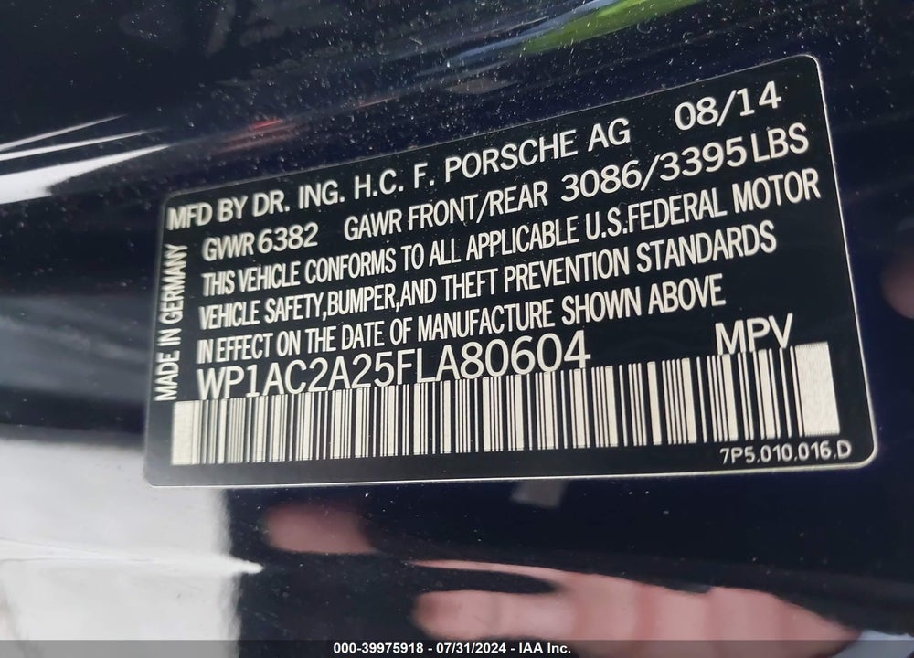 2015 PORSCHE CAYENNE TURBO VIN: WP1AC2A25FLA80604