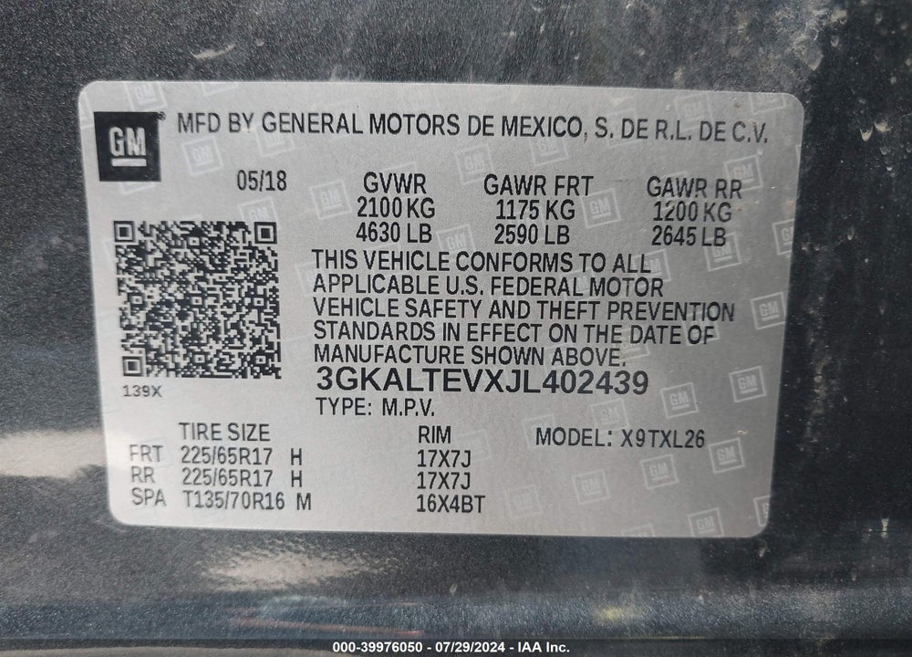 2018 GMC TERRAIN SLE VIN: 3GKALTEVXJL402439