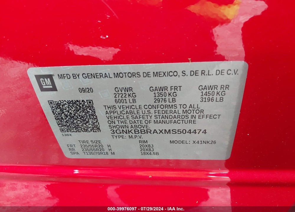 2021 CHEVROLET BLAZER FWD 1LT VIN: 3GNKBBRAXMS504474