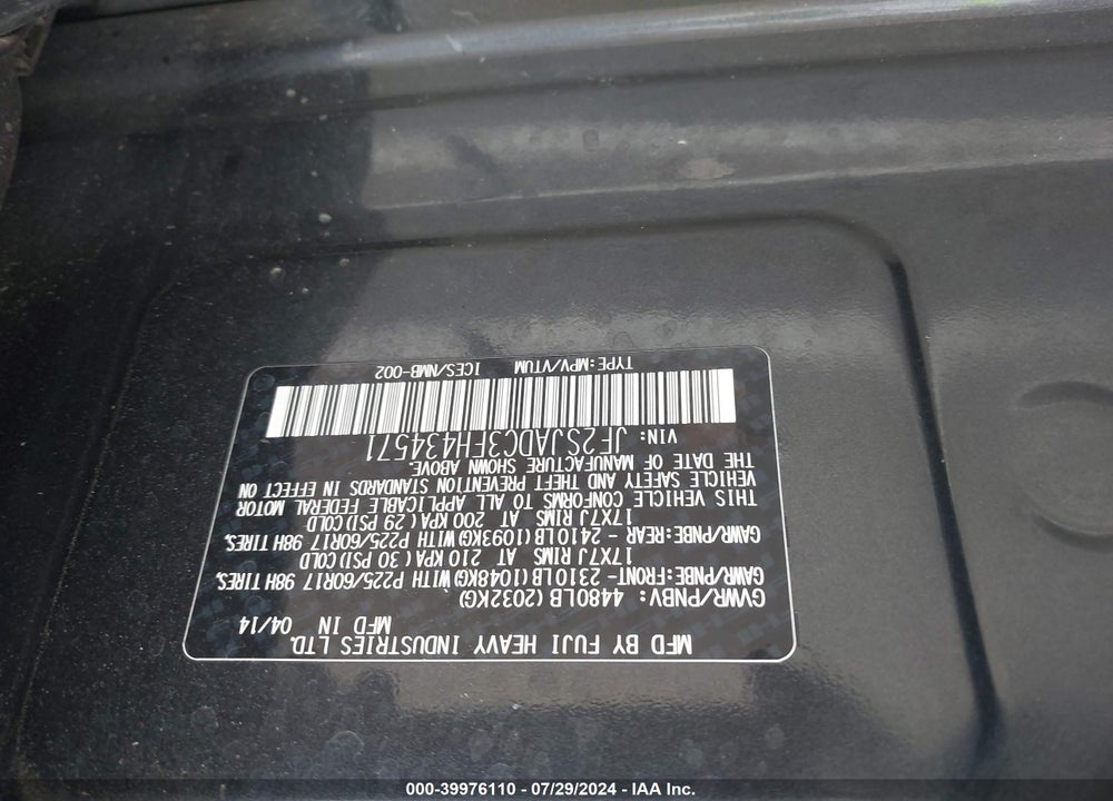 2015 SUBARU FORESTER 2.5I PREMIUM VIN: JF2SJADC3FH434571