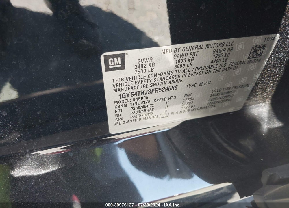 2015 CADILLAC ESCALADE ESV PREMIUM VIN: 1GYS4TKJ3FR529686