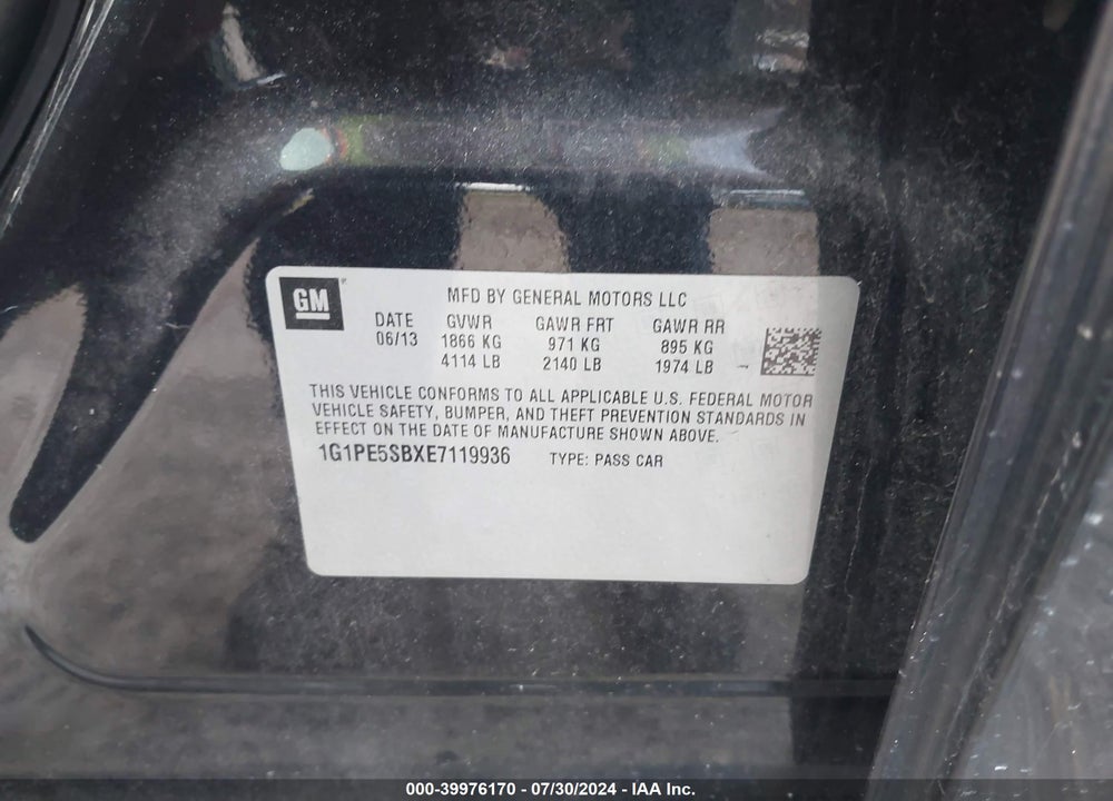 2014 CHEVROLET CRUZE 2LT AUTO VIN: 1G1PE5SBXE7119936