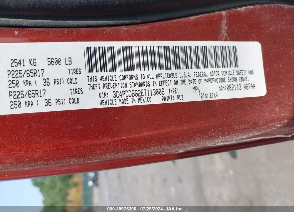 2014 DODGE JOURNEY SXT VIN: 3C4PDDBG2ET113009
