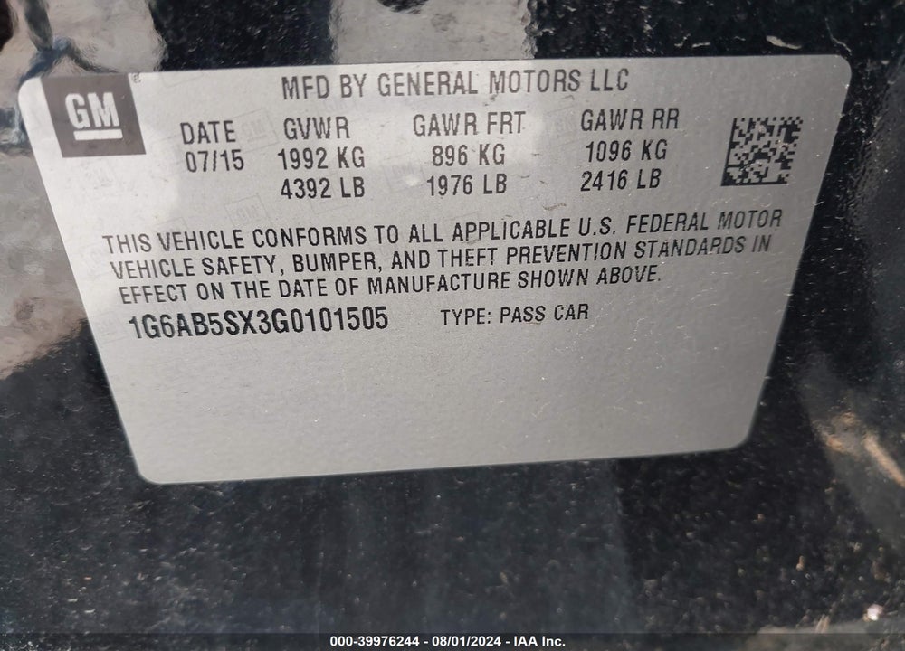 2016 CADILLAC ATS LUXURY COLLECTION VIN: 1G6AB5SX3G0101505