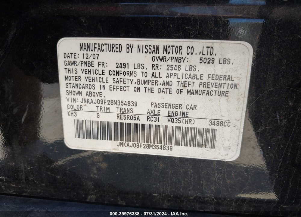 2008 INFINITI EX35 JOURNEY VIN: JNKAJ09F28M354839