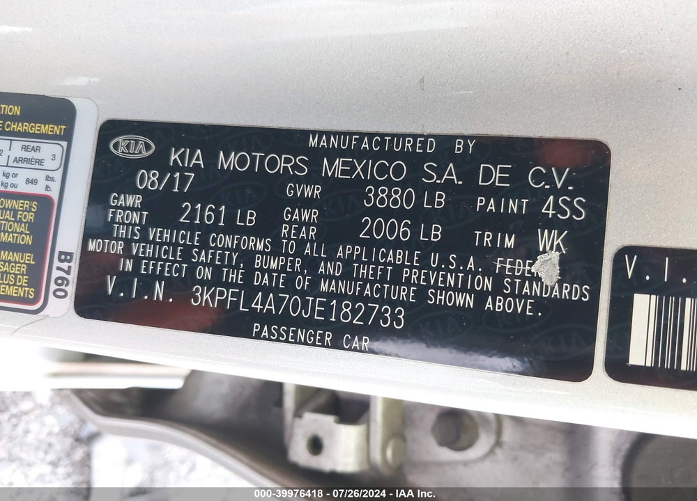 2018 KIA FORTE LX VIN: 3KPFL4A70JE182733