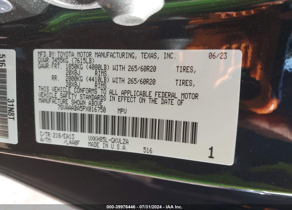 2023 TOYOTA SEQUOIA LIMITED VIN: 7SVAAABA5PX016750
