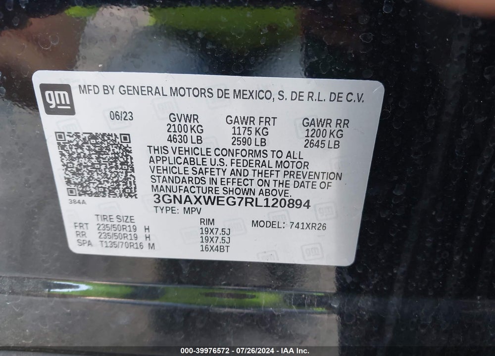 2024 CHEVROLET EQUINOX AWD RS VIN: 3GNAXWEG7RL120894