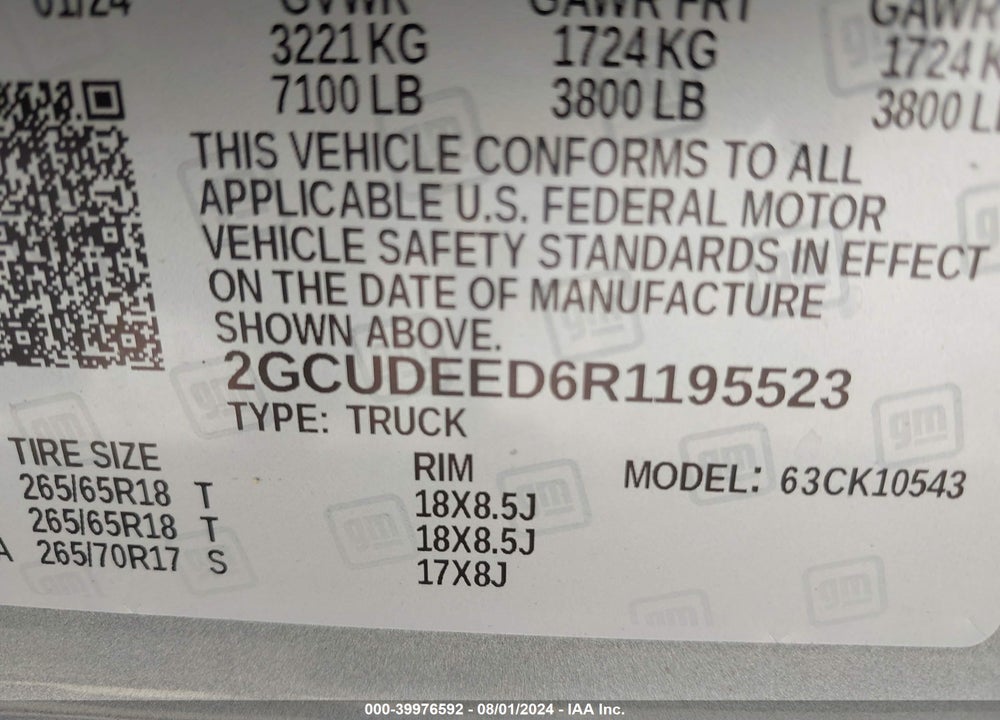 2024 CHEVROLET SILVERADO 1500 4WD SHORT BED RST VIN: 2GCUDEED6R1195523