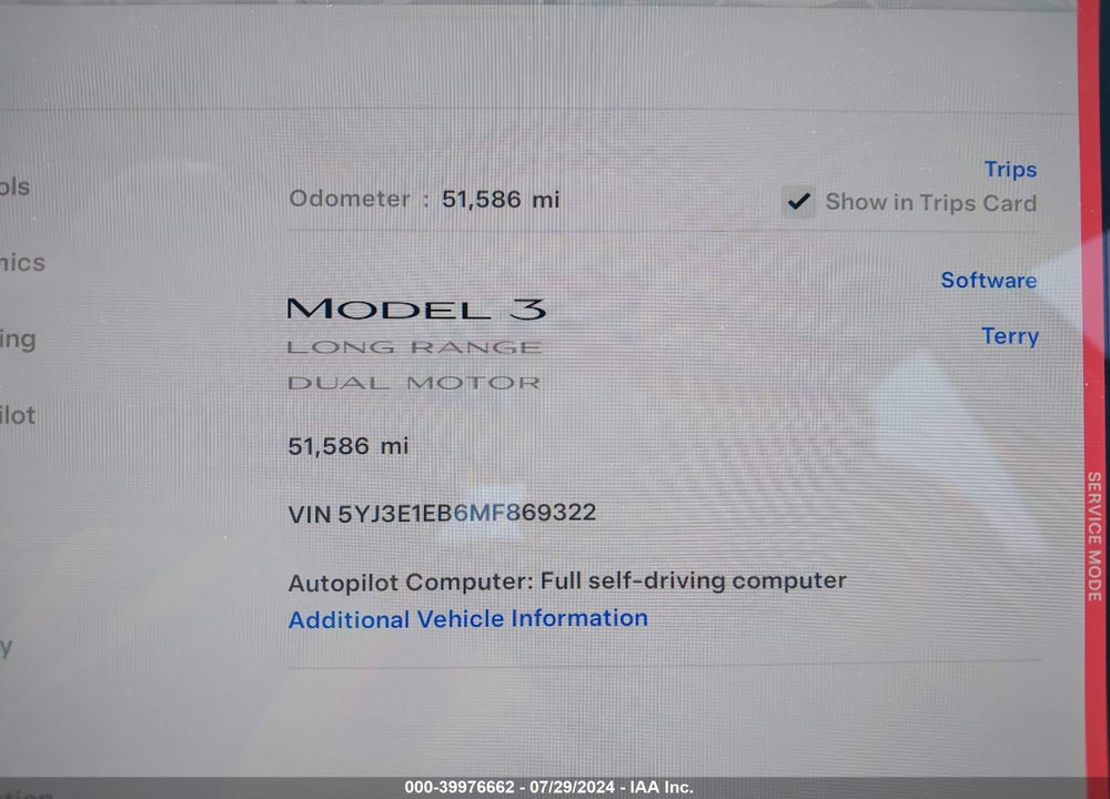 2021 TESLA MODEL 3 LONG RANGE DUAL MOTOR ALL-WHEEL DRIVE VIN: 5YJ3E1EB6MF869322