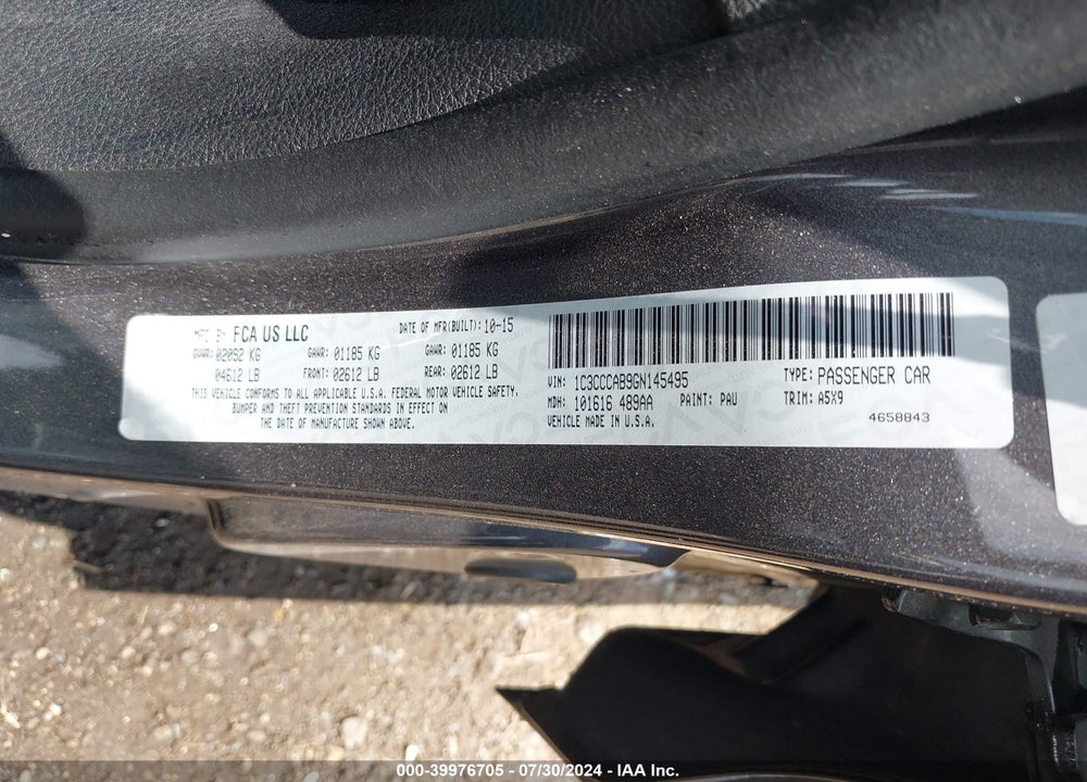 2016 CHRYSLER 200 LIMITED VIN: 1C3CCCAB9GN145495