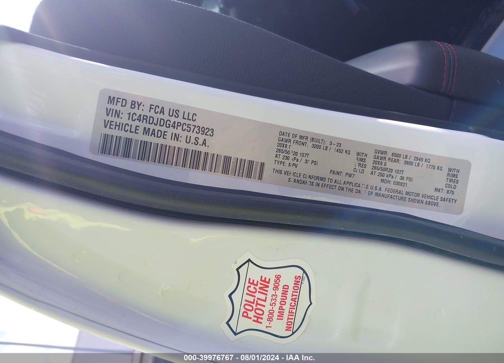 2023 DODGE DURANGO GT PLUS AWD VIN: 1C4RDJDG4PC573923