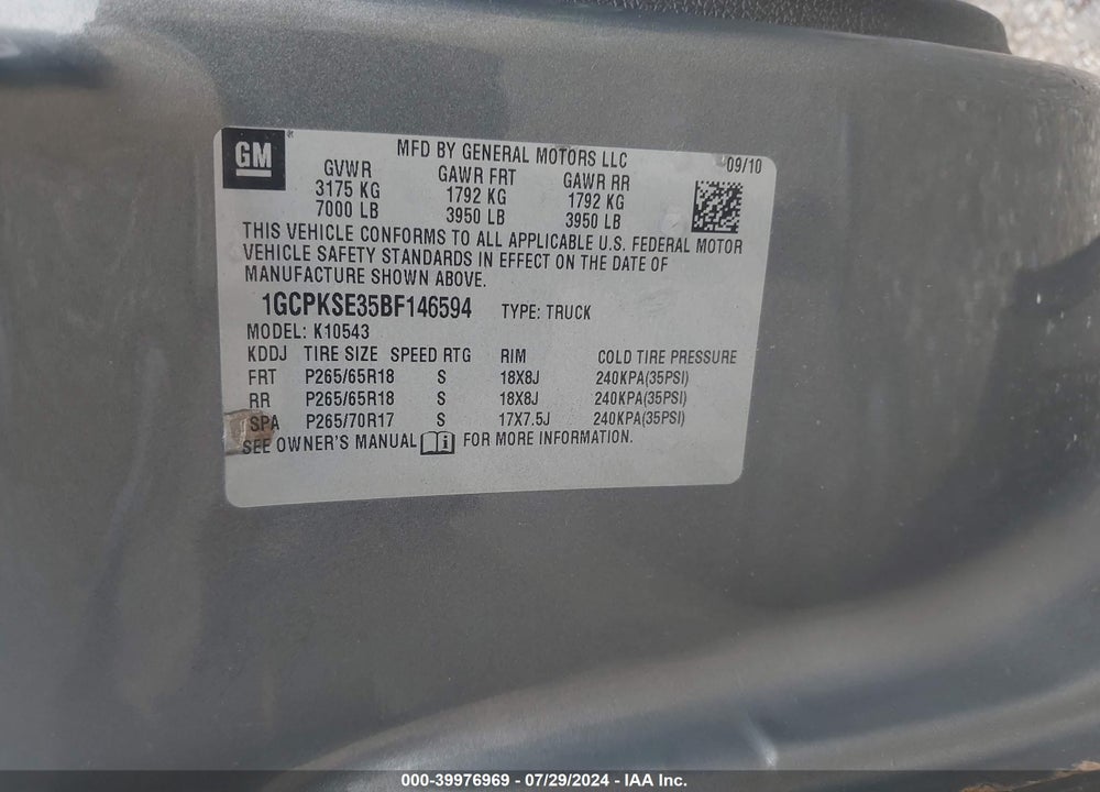 2011 CHEVROLET SILVERADO 1500 LT VIN: 1GCPKSE35BF146594