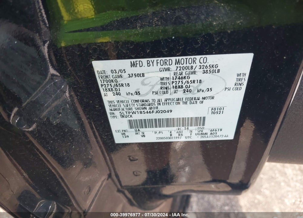 2006 LINCOLN MARK LT VIN: 5LTPW18546FJ02049