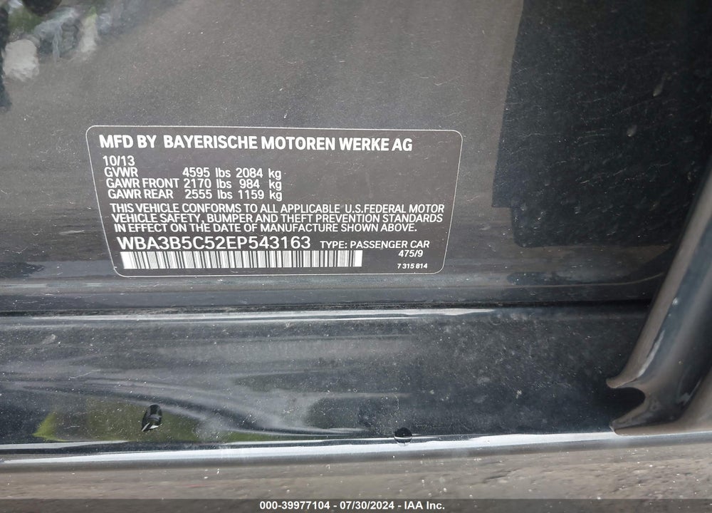 2014 BMW 328I XDRIVE VIN: WBA3B5C52EP543163