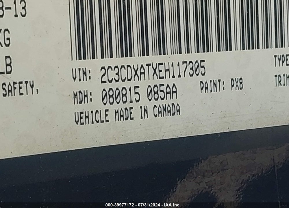2014 DODGE CHARGER POLICE VIN: 2C3CDXATXEH117305