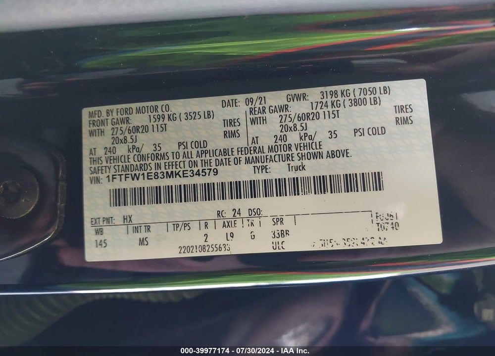 2021 FORD F-150 XLT VIN: 1FTFW1E83MKE34579