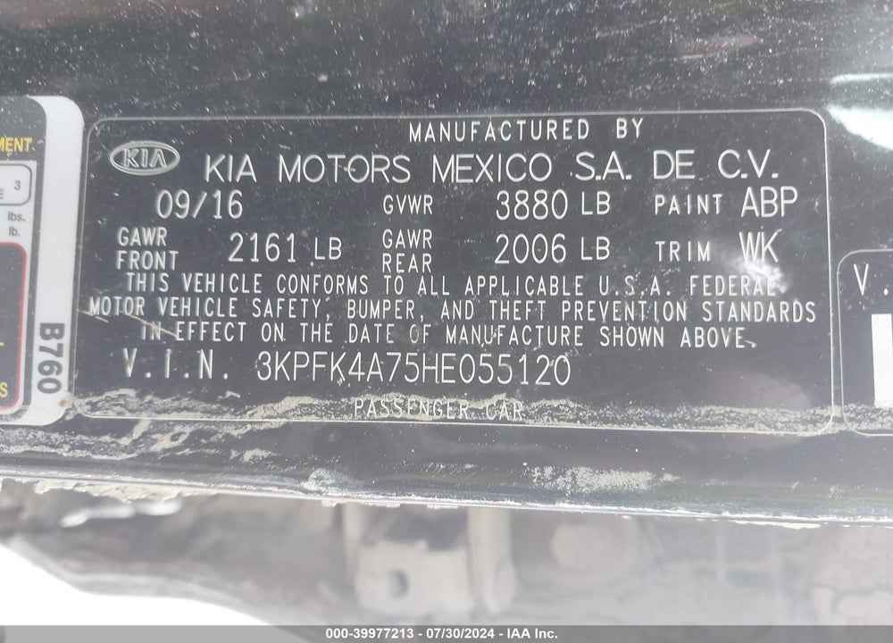 2017 KIA FORTE LX VIN: 3KPFK4A75HE055120