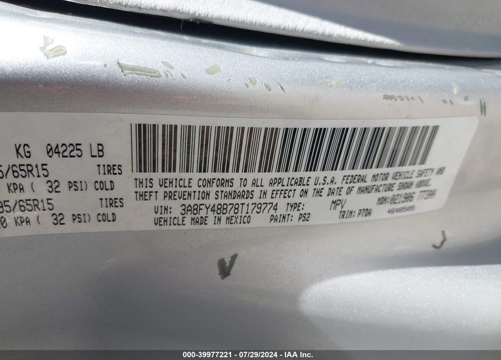 2008 CHRYSLER PT CRUISER LX VIN: 3A8FY48B78T179774