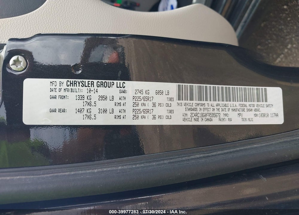 2015 CHRYSLER TOWN & COUNTRY TOURING VIN: 2C4RC1BG0FR595672