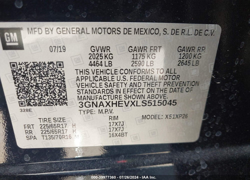 2020 CHEVROLET EQUINOX FWD LS VIN: 3GNAXHEVXLS515045