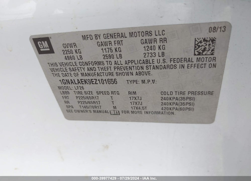 2014 CHEVROLET EQUINOX LS VIN: 1GNALAEK9EZ101656