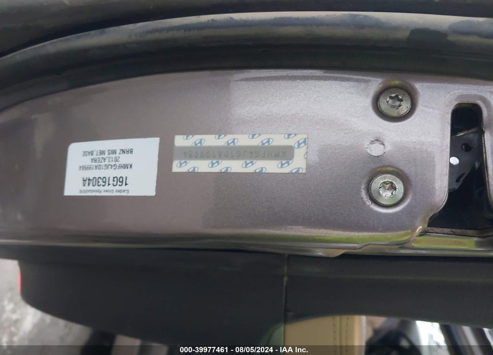 2013 HYUNDAI AZERA VIN: KMHFG4JG1DA199984
