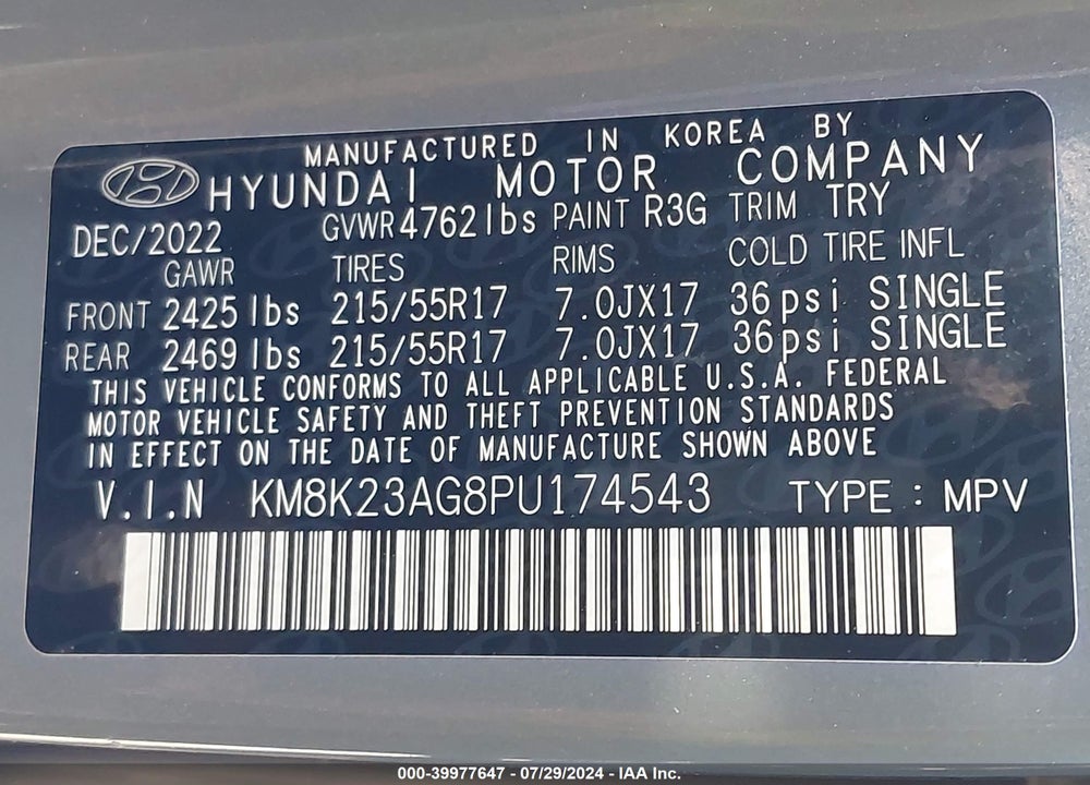 2023 HYUNDAI KONA ELECTRIC SE VIN: KM8K23AG8PU174543