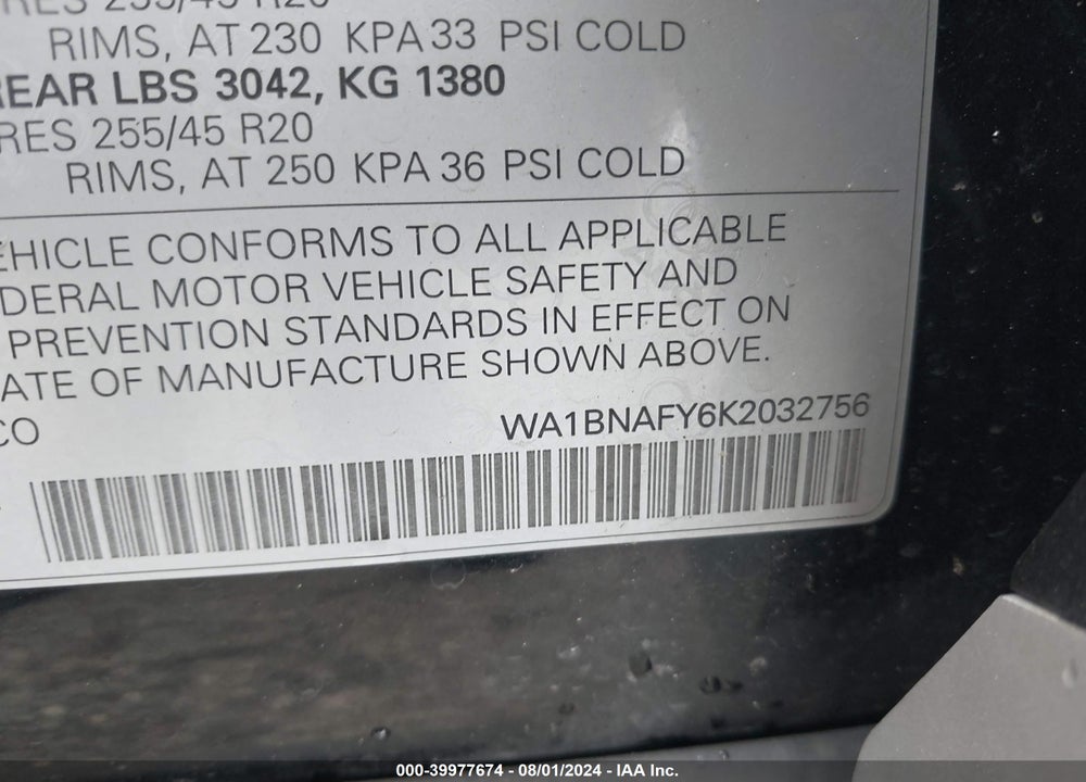 2019 AUDI Q5 45 PREMIUM VIN: WA1BNAFY6K2032756