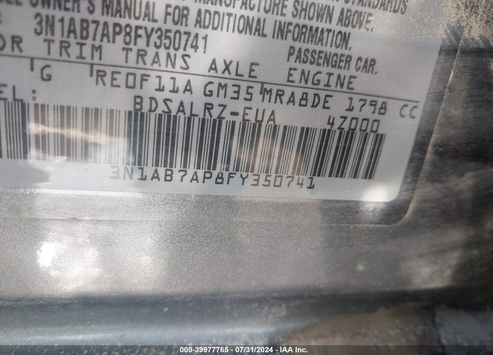 2015 NISSAN SENTRA SR VIN: 3N1AB7AP8FY350741