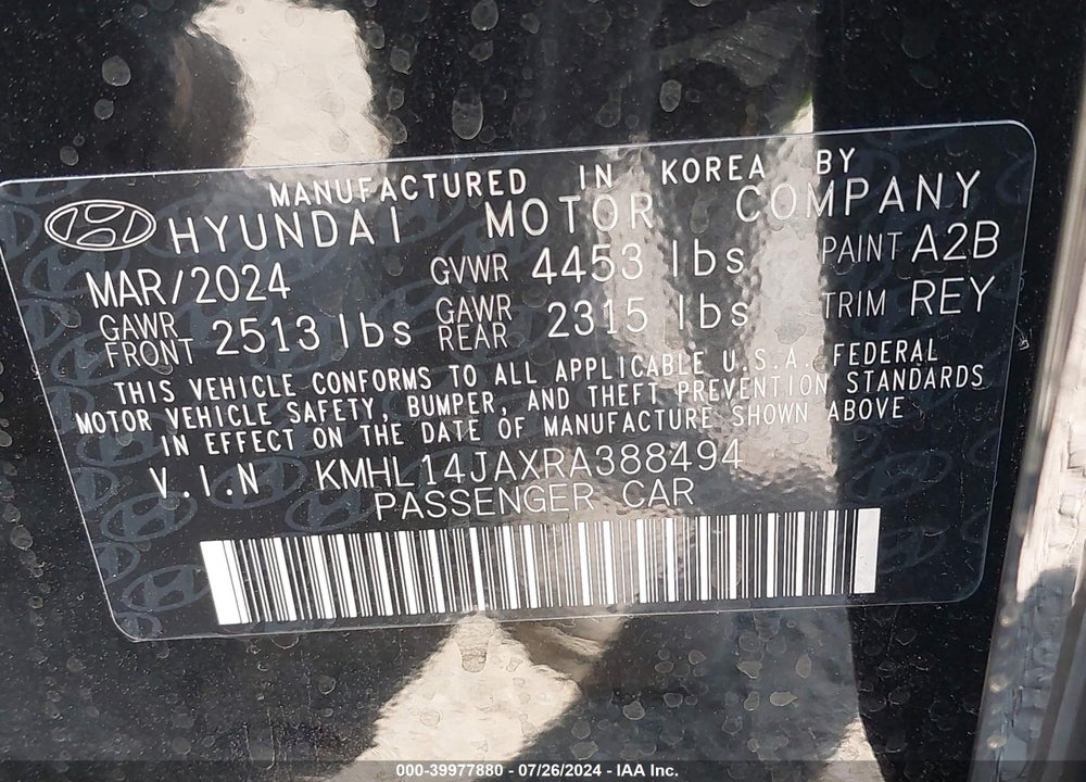 2024 HYUNDAI SONATA SEL VIN: KMHL14JAXRA388494