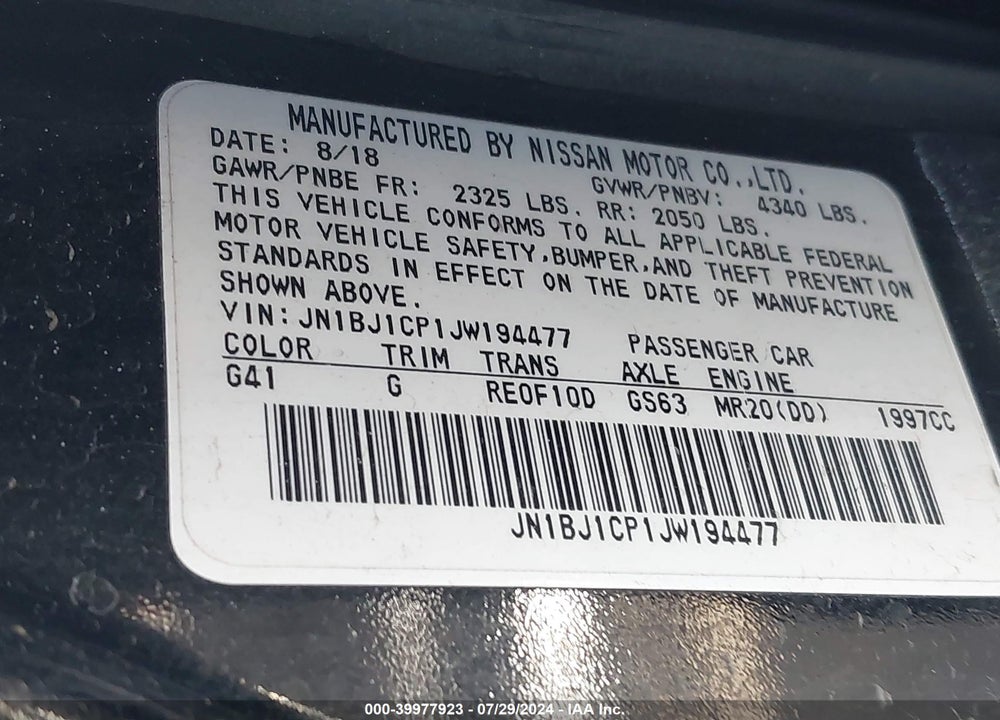 2018 NISSAN ROGUE SPORT S VIN: JN1BJ1CP1JW194477