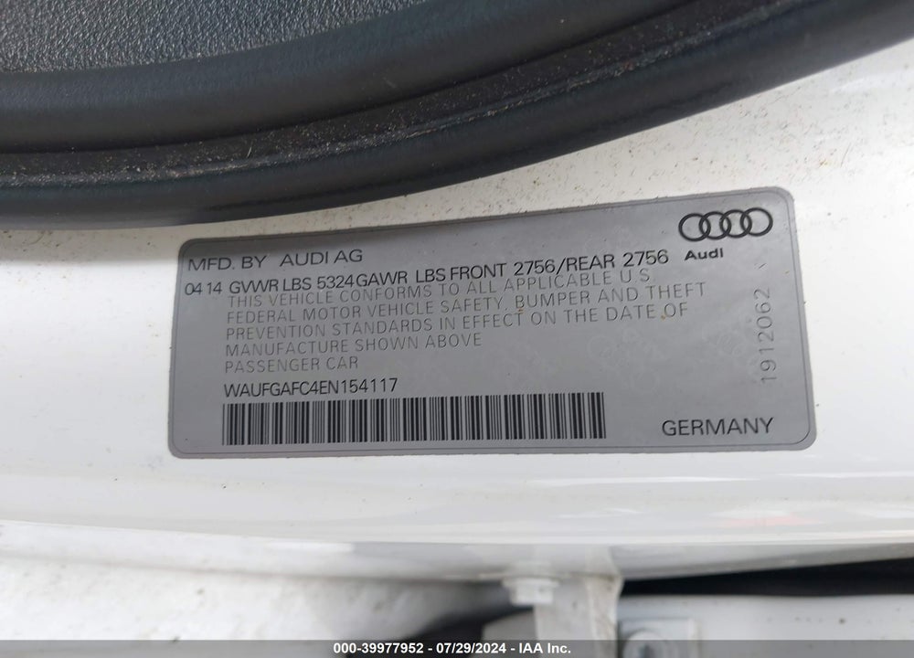 2014 AUDI A6 3.0T PREMIUM PLUS VIN: WAUFGAFC4EN154117