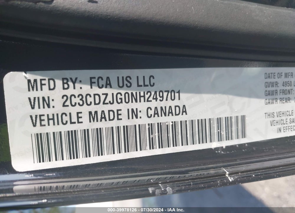 2022 DODGE CHALLENGER GT VIN: 2C3CDZJG0NH249701