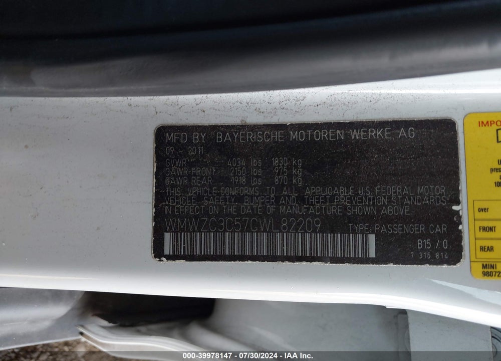 2012 MINI COOPER S COUNTRYMAN VIN: WMWZC3C57CWL82209