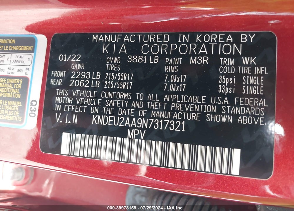 2022 KIA SELTOS S VIN: KNDEU2AA9N7317321