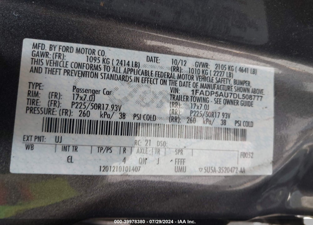 2013 FORD C-MAX HYBRID SE VIN: 1FADP5AU7DL508777