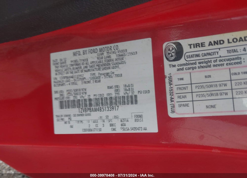 2011 FORD MUSTANG V6 PREMIUM VIN: 1ZVBP8AM4B5133917