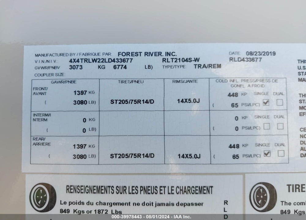 2020 ROCKWOOD BY FOREST R MINI LITE SERIES M-2 VIN: 4X4TRLW22LD433677