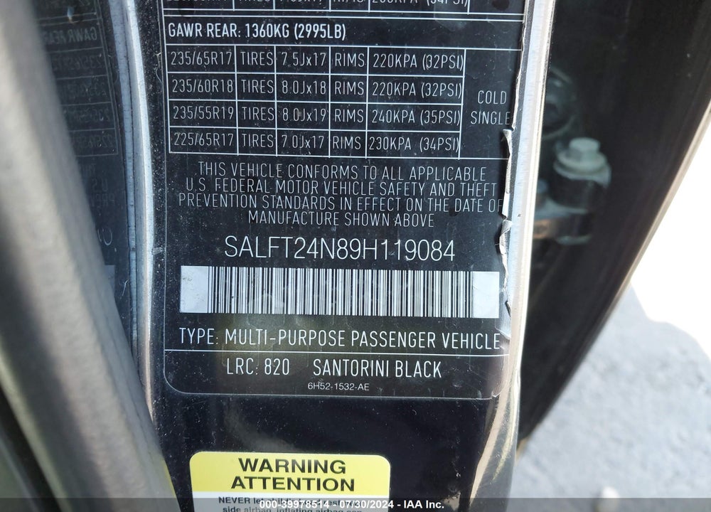 2009 LAND ROVER LR2 HSE VIN: SALFT24N89H119084