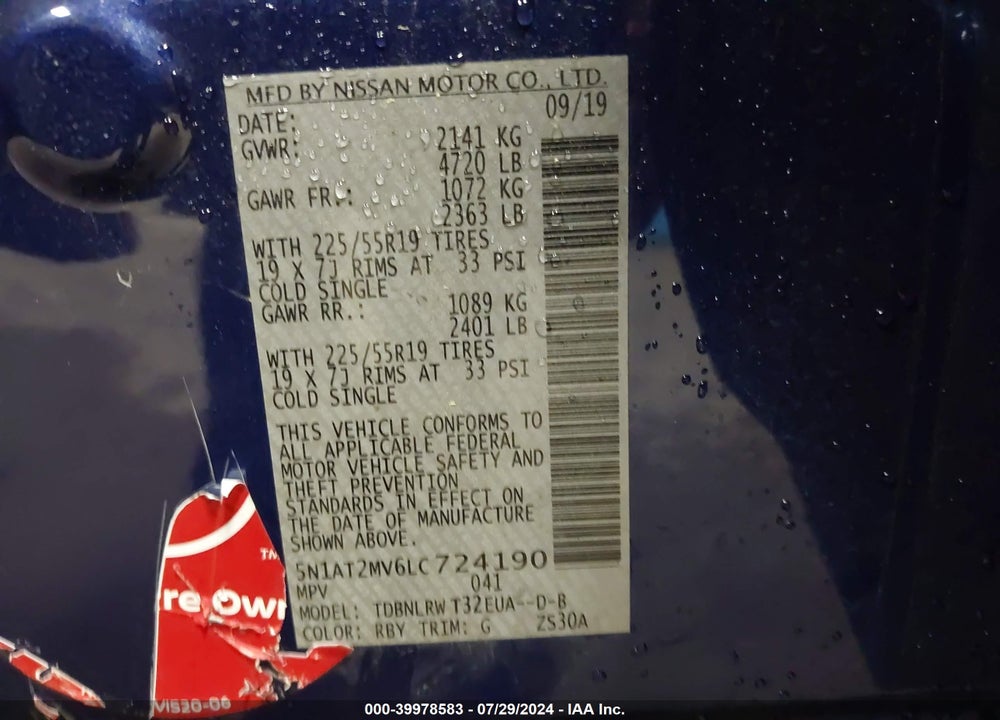 2020 NISSAN ROGUE SL INTELLIGENT AWD VIN: 5N1AT2MV6LC724190