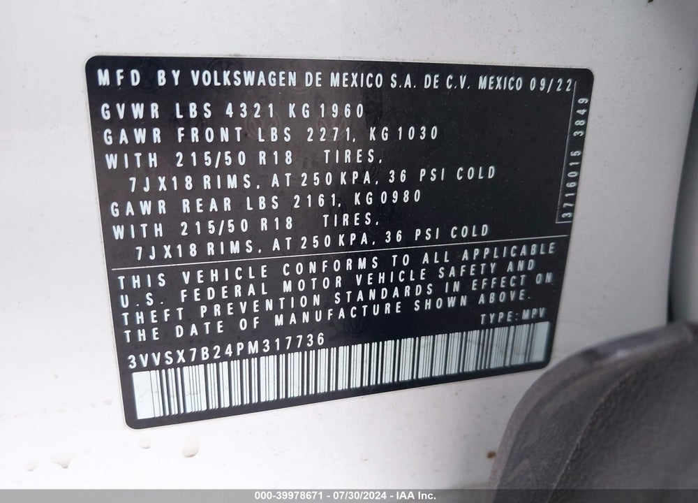 2023 VOLKSWAGEN TAOS 1.5T SE VIN: 3VVSX7B24PM317736