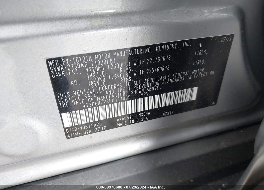 2023 TOYOTA RAV4 HYBRID LIMITED VIN: 4T3D6RFV3PU131095