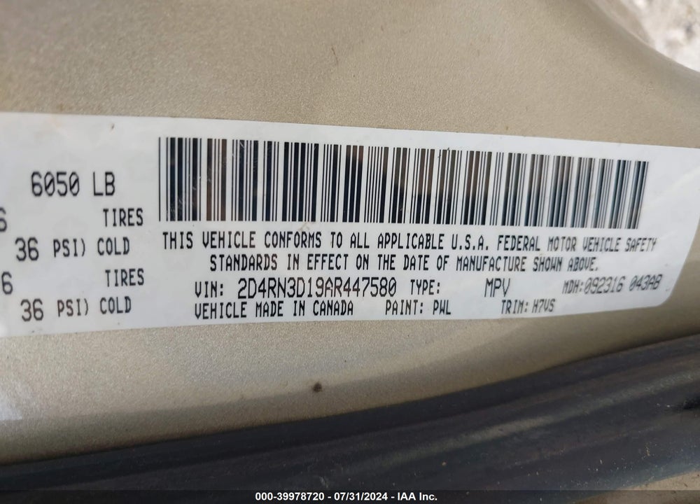 2010 DODGE GRAND CARAVAN HERO VIN: 2D4RN3D19AR447580