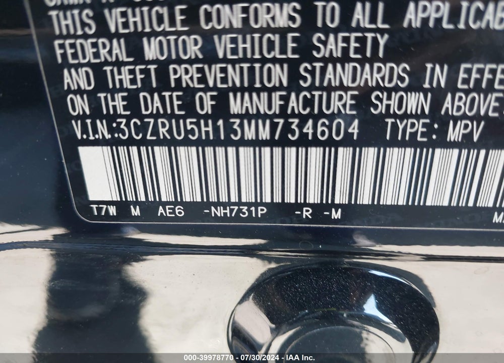 2021 HONDA HR-V 2WD SPORT VIN: 3CZRU5H13MM734604