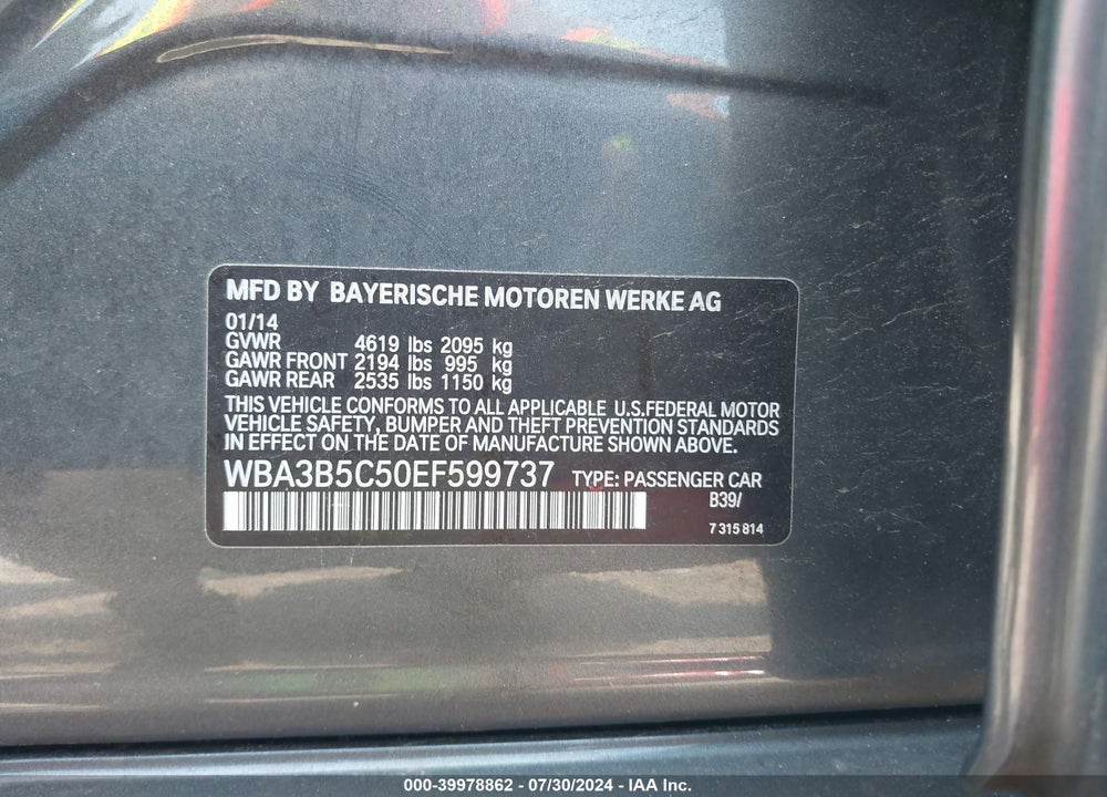 2014 BMW 328I XDRIVE VIN: WBA3B5C50EF599737
