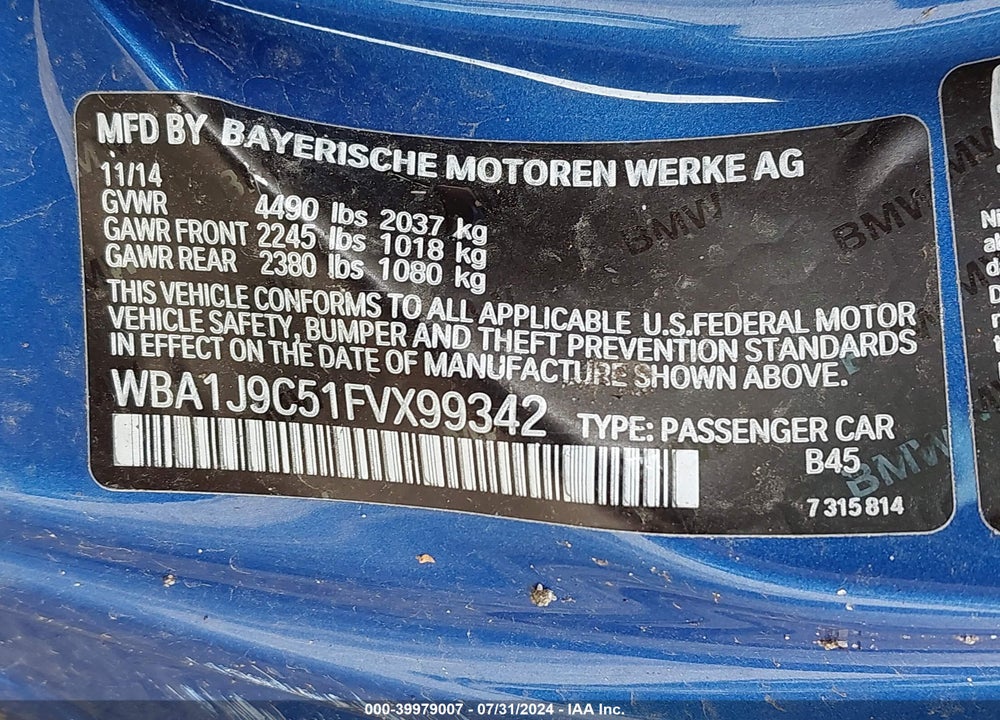 2015 BMW M235 XDRIVE VIN: WBA1J9C51FVX99342